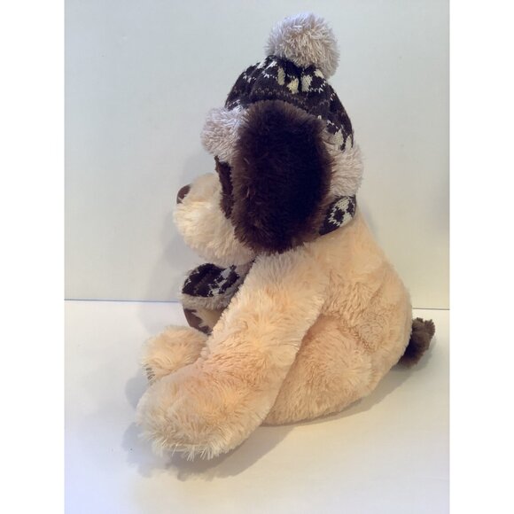 HugFun Puppy Dog Plush Brown and Cream Stuffed Animal Toy With Hat and Scarf - Picture 3 of 7